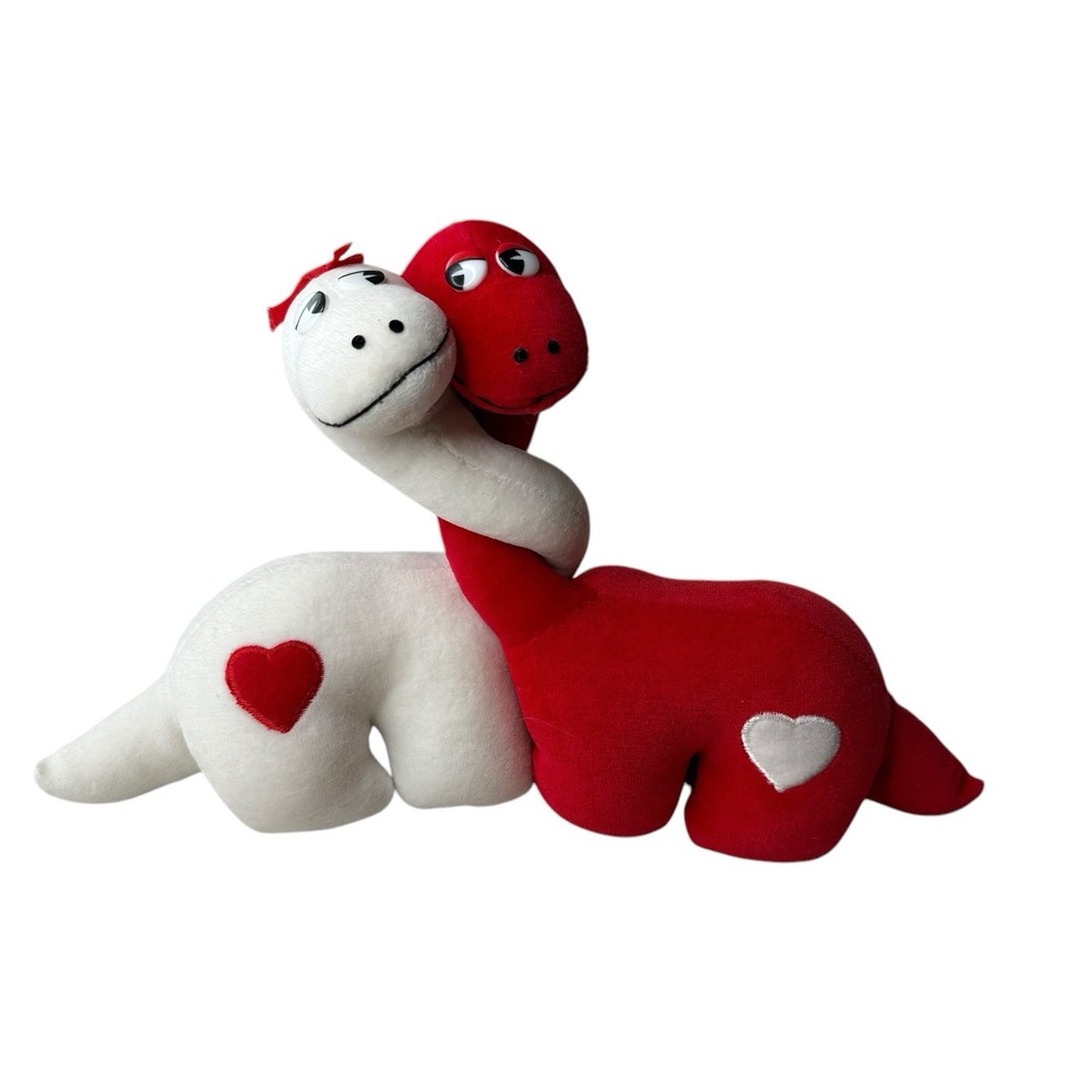 Vintage 1986 Applause‎ Dyno Love Trio Red White Intertwined Dinosaurs Plush 12"